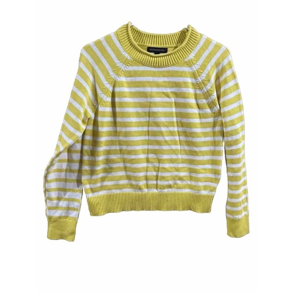 Banana Republic Womens Sweater Cable Knit Striped Pullover Long Sleeve Yellow M - Picture 1 of 3